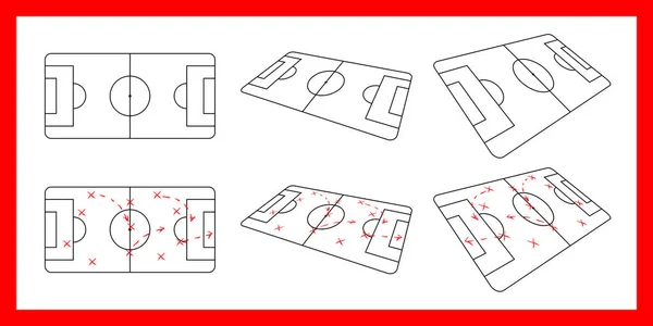 Treinador tático esquema de jogo de futebol de tabuleiro desenhado com variações de marcador ilustração vetorial —  Vetores de Stock