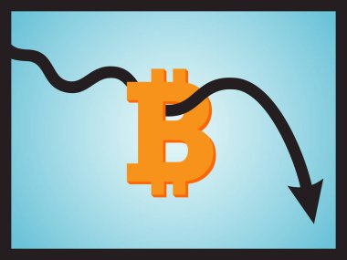 Düşüş trendi çizgi ok mavi renk arka plan vektör düz simgesi tasarım tabelada bitcoin yoluyla