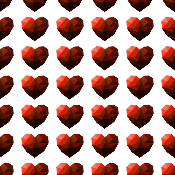 Patrón sin costuras con corazón rojo facetado — Vector de stock