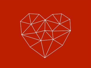 Şematik kalp kırmızı zemin üzerine