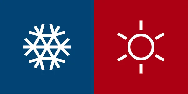 Ícones meteorológicos Floco de neve e sol — Vetor de Stock
