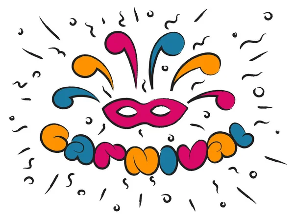 Lettere di carnevale disegnate a mano logo icona festa masquera — Vettoriale Stock