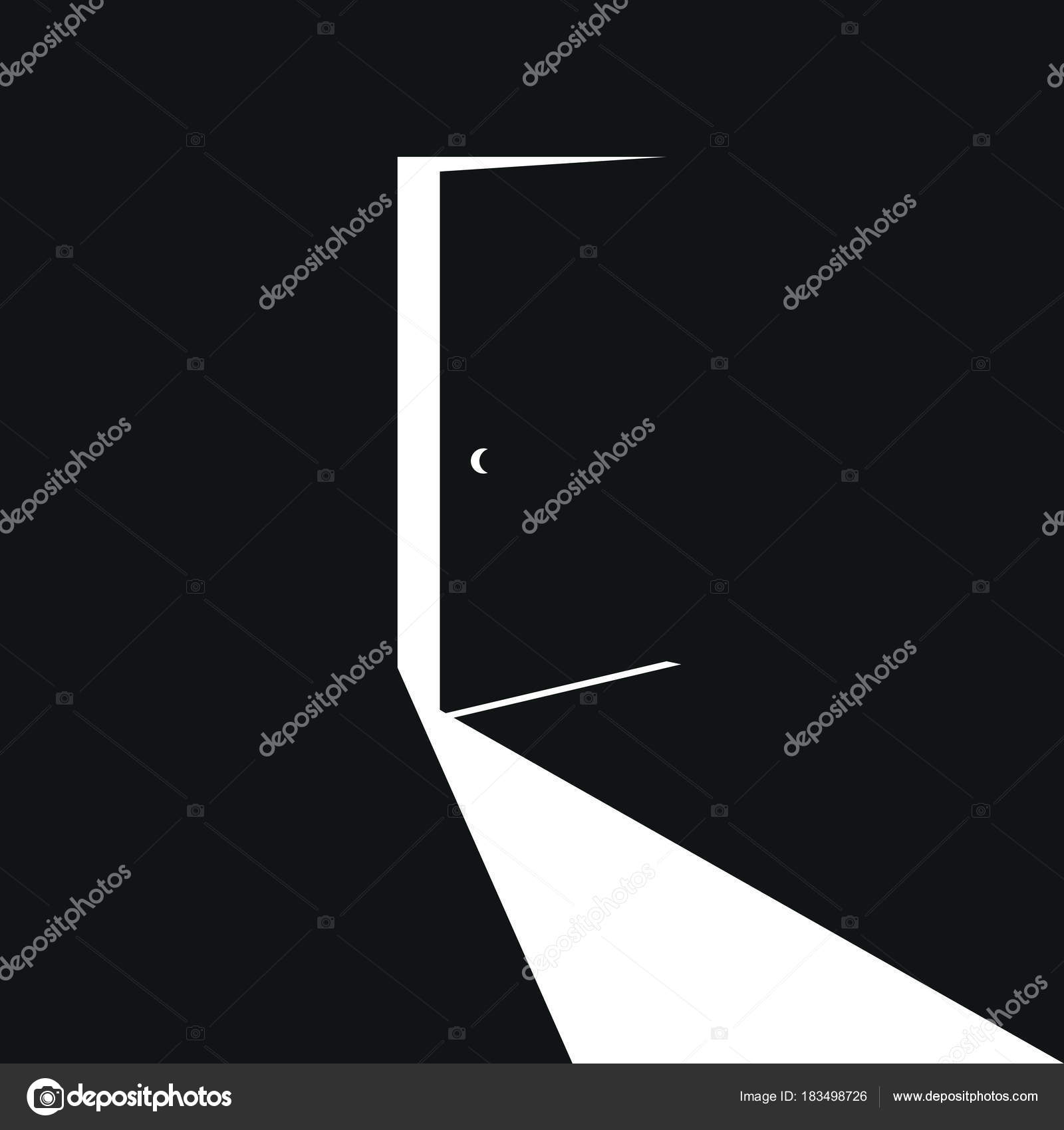 Slightly Open Black Door With White Light Stock Vector