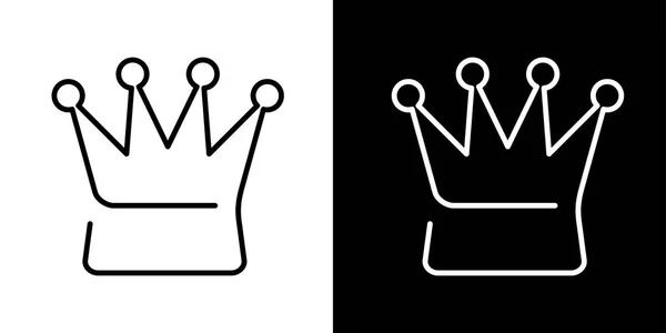 Queen crown sign. Black and white icons and line icon on chess b — Stock Vector