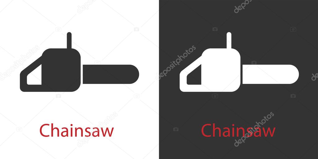 Chainsaw vector flat icon on white and dark background set