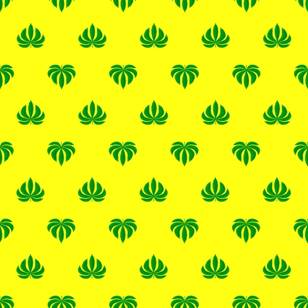 Marihuana ganja corazón forma hierba cáñamo hojas sin costura patrón amarillo fondo — Archivo Imágenes Vectoriales