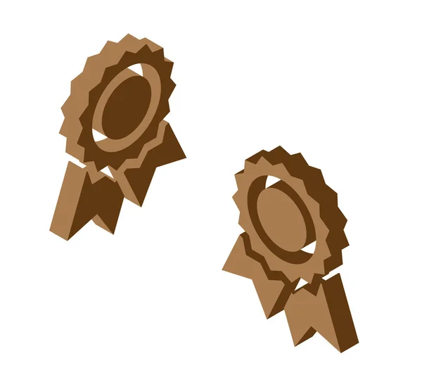 Znak medal certyfikatu z izometryczny styl ikon wstążki. Widok lewego i prawego — Wektor stockowy