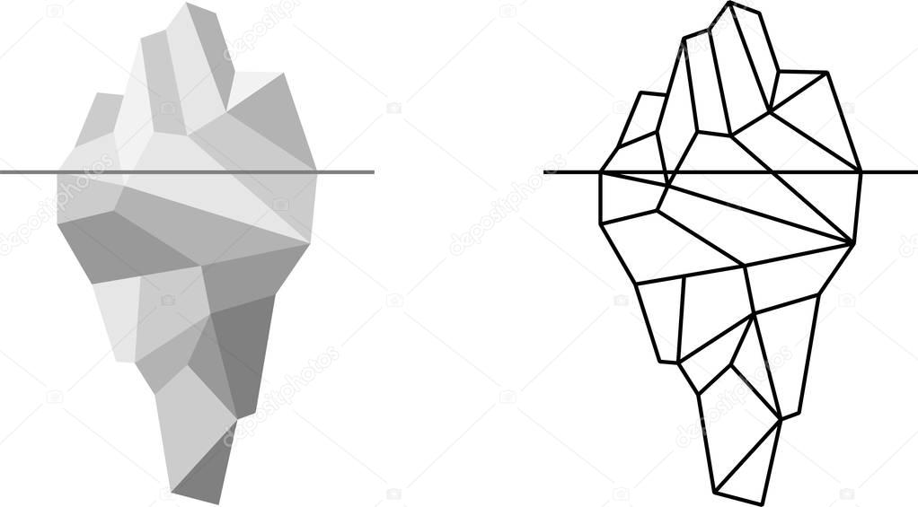 Polygonal iceberg in flat triangular low poly style icon. Vector
