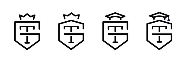 Monograma G T com coroa e tampão acadêmico — Vetor de Stock