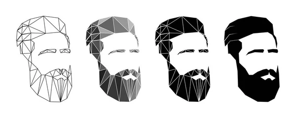 Männergesicht mit Bart und Schnurrbart. Polygoneffekt. eingestellt — Stockvektor