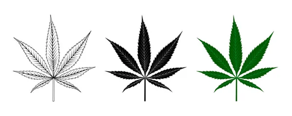 Hoja de Cannabis Negro y Verde. Diseño del logotipo — Vector de stock