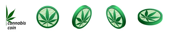 Moneda con hoja de cannabis. Isomtry. conjunto — Vector de stock