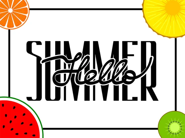 Hallo zomer inscriptie op poster met fruit — Stockvector