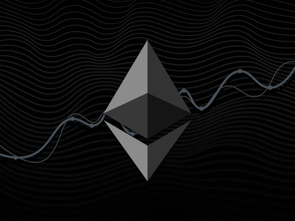 Ethereum teken op de groei van de grafiek. Zwarte achtergrond — Stockvector