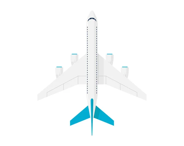 Grand avion de passagers à réaction avec quatre moteurs. Avion de l'aviation civile vue de dessus. Illustration vectorielle plate — Image vectorielle