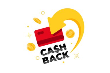 Nakit sadakat programı konsepti. Banka hesabına bozuk paralarla birlikte kredi veya banka kartı. Para iadesi servisi tasarımı. Nakit geri vektör illüstrasyonu
