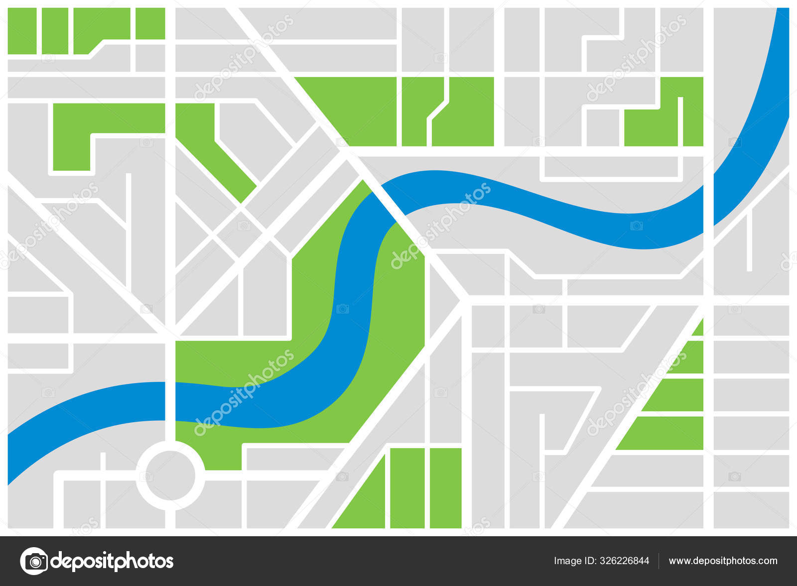 일반적 인 상상의 도시 지도와 강 이 있습니다. 벡터 형색 색의 도시 그림 schema 스톡 벡터 - ©azatvaleev  326226844, image size:1600x1177