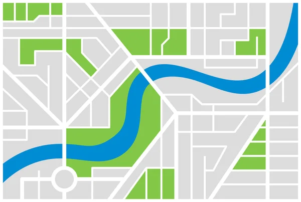Nehirli genel hayali şehir haritası. Vektör renkli kasaba illüstrasyon şeması — Stok Vektör