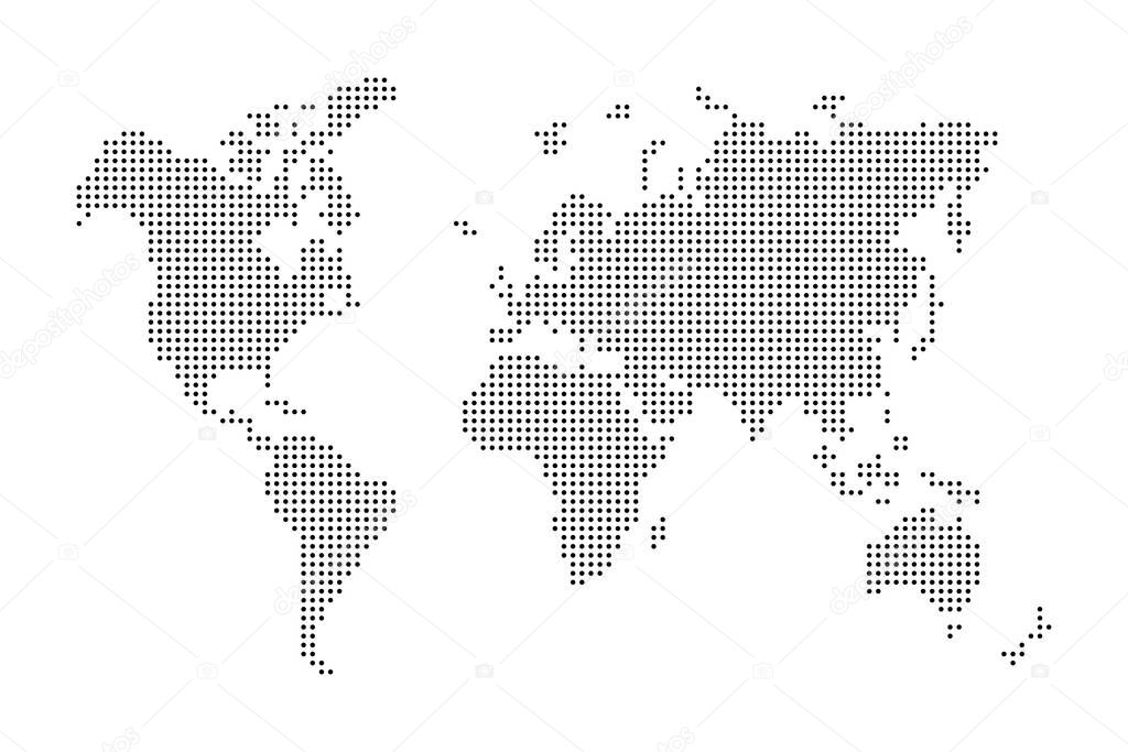 Pixel dotted world map on white background. Vector illustration