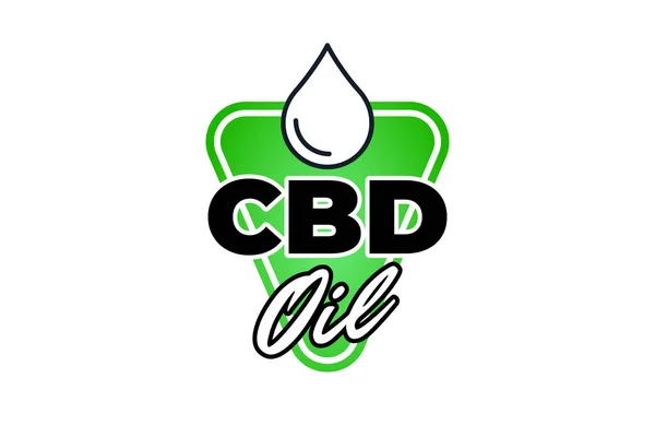 Óleo de cânhamo CBD de crachá de cannabis medicinal. Ícone de gota de extrato de maconha modelo de design de rótulo de produto natural. Ilustração vetorial isolada — Vetor de Stock