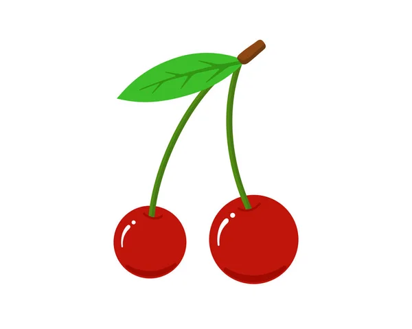 Třešňová plochá ikona. Čerstvé sladké přírodní červené bobule izolované vektorové ilustrace — Stockový vektor