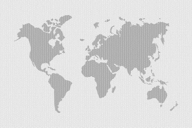 Dalgalı çizgilerle soyut dünya haritası. Siyah dalga çizgili vektör haritası kıtalar çizimi