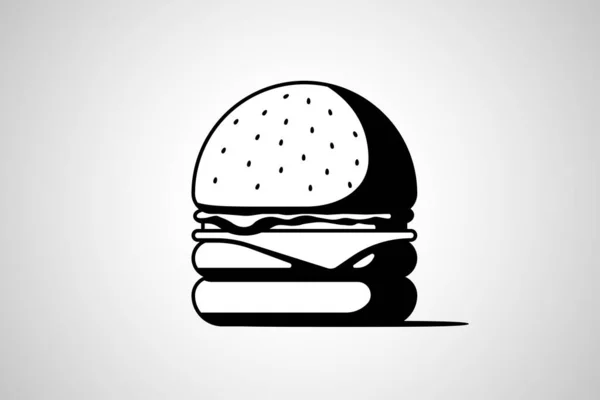 Burger fast food ícone preto isolado. Hambúrguer com tomate arco verdes suculento frito carne fatia de queijo de costeleta em coque com molho. Cheeseburger fastfood vetor ilustração —  Vetores de Stock