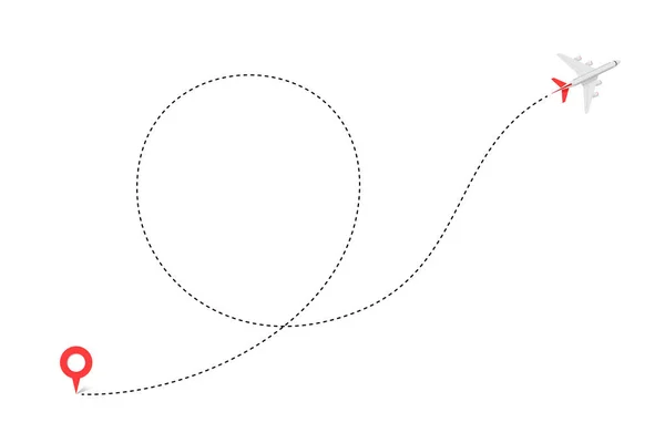 Flugzeug gepunktete Linienpfad des Flugzeugs Flugroute mit Startpunkt und Strich Linie Trace-Vektor-Symbol. Tracking-Plan für Reiseflugzeuge — Stockvektor