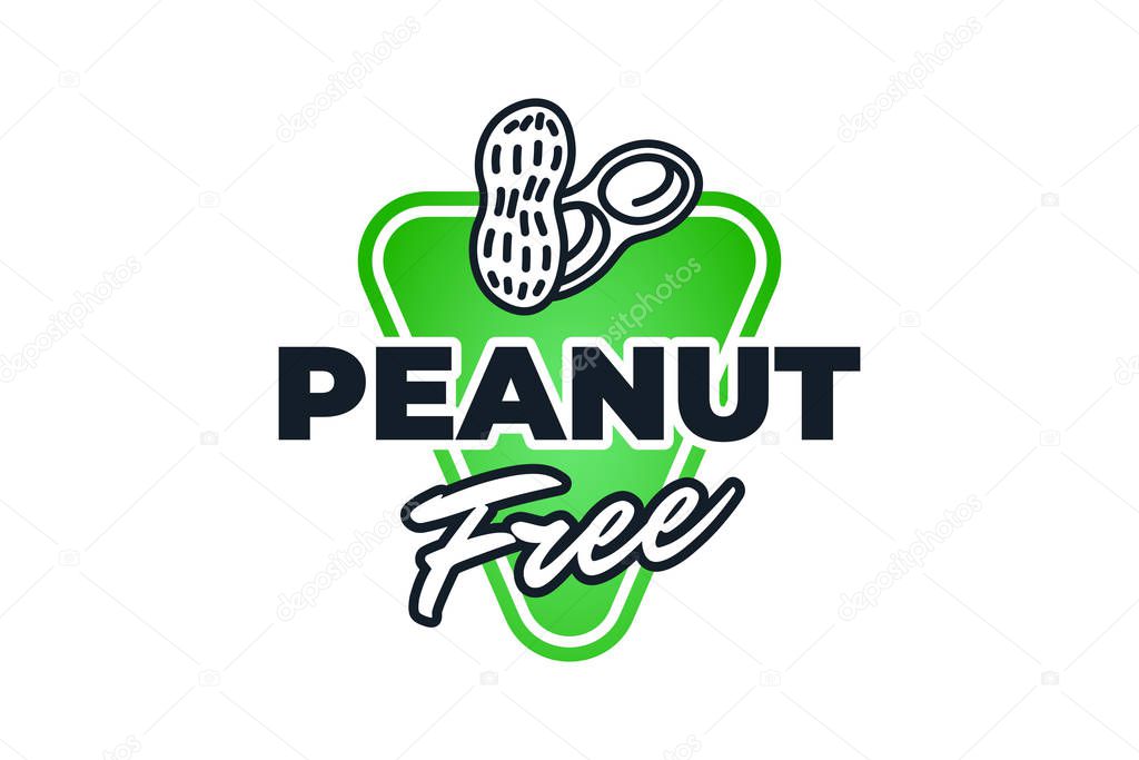 Peanut free green label for allergy diet control emblem. Vegetarian ingredient organic healthy no nut food badge. Vector natural eco product symbol illustration
