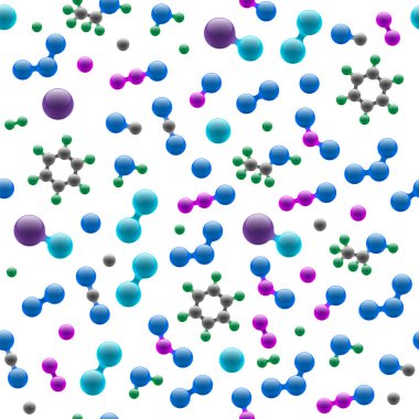 Kimya atomik moleküler 3d yapısı kusursuz desen. Biyoteknoloji kimya endüstrisi için soyut tasarım konsepti. Vektör atomları ve moleküllerin doku arkaplanı