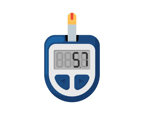 Miernik glukozy we krwi mierząc urządzenie kontroli testu cukru. Elektroniczny glukometer monitorowy dla chorych na cukrzycę. Wektor medyczny płaski illusrtation — Wektor stockowy