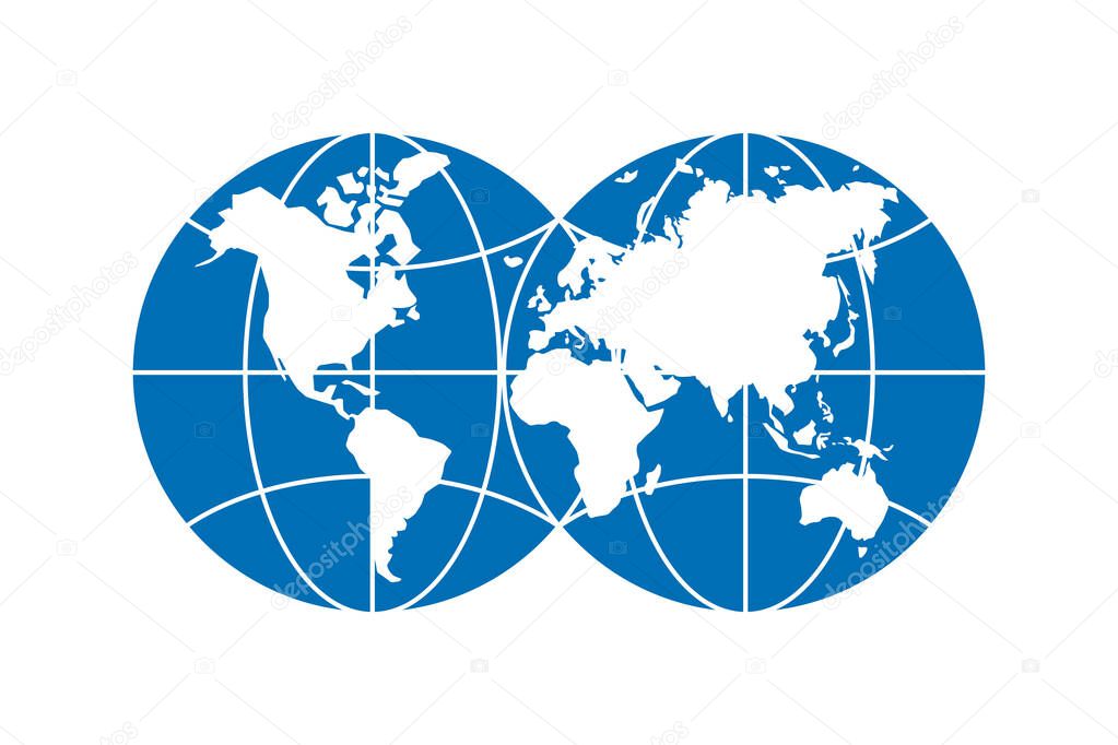 World planet simple blue icon. Globe earth hemisphere combination vector eps symbol