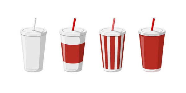 Plantillas Taza Bebidas Papel Desechables Para Soda Con Paja Para — Vector de stock