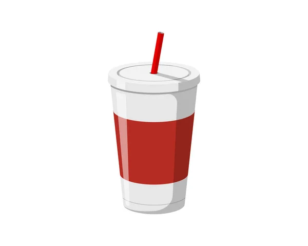 红色即弃纸或塑料饮料3D杯包装模板与饮用吸管苏打水或新鲜果汁鸡尾酒 在白色背景上孤立的矢量图 — 图库矢量图片