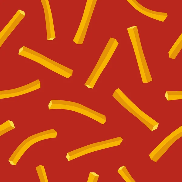 Sült krumpli gyorsétterem zökkenőmentes minta piros háttér. Sült burgonya szalma vektor lapos illusztráció — Stock Vector