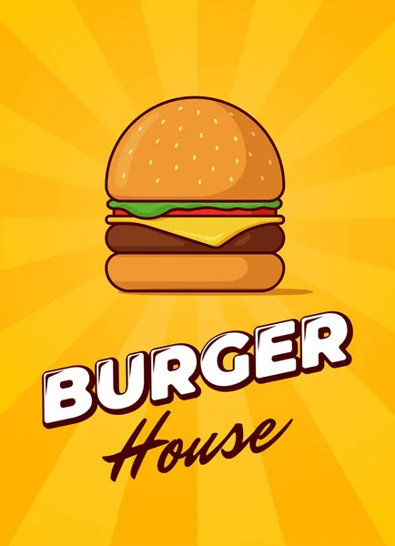 Burger House Fast Food Werbeplakat Mit Strahlen Und Schriftzug Leckere — Stockvektor