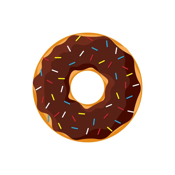 Cartoon Kleurrijke Smakelijke Donut Geïsoleerd Witte Achtergrond Chocolade Geglazuurde Donut — Stockvector