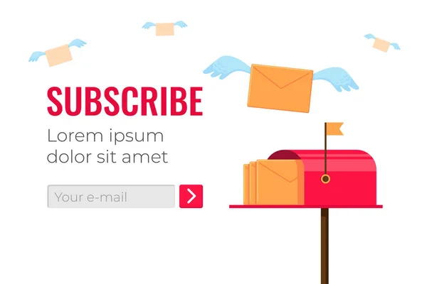 Σχεδιάστε Πρότυπο Για Εγγραφή Email Κόκκινο Γραμματοκιβώτιο Ιπτάμενους Φακέλους Επιστολή — Διανυσματικό Αρχείο