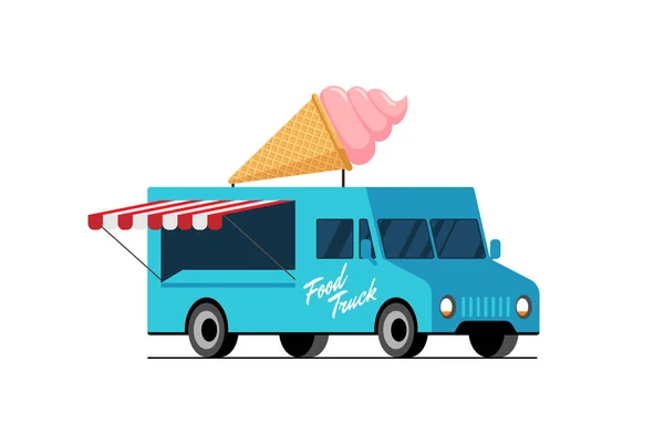 Fast Food Blue Truck Eiswaffelkegel Auf Dem Dach Eines Lieferwagens — Stockvektor