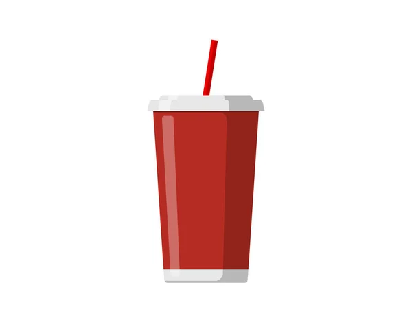 Красная Одноразовая Бумага Пластиковые Чашки Напитков Шаблон Упаковки Питьевой Соломы — стоковый вектор