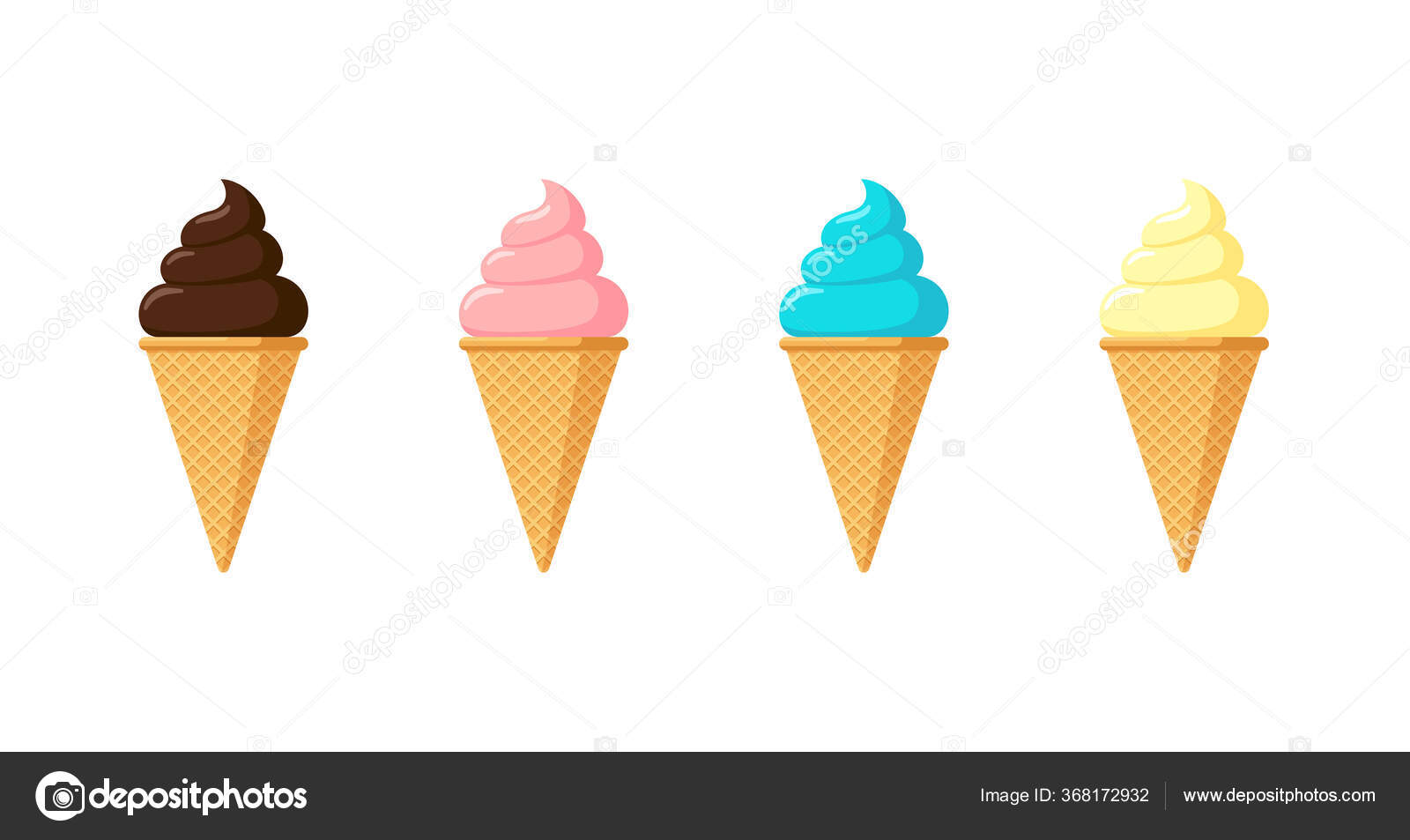 Waffle kümesinde leziz çok renkli dondurma. Vanilyalı çikolata ve şam