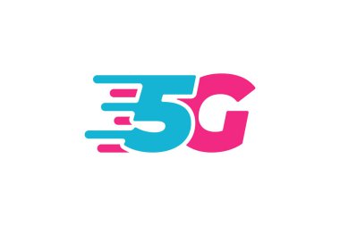 5G ağ bağlantısı iş sembolü. 5. nesil kablosuz yüksek hızlı internet teknolojisi ikonu. Vektör 5 G iletişim amblemi düz dizayn şablonu izole edildi