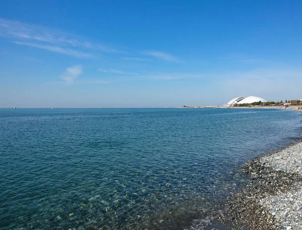 Sea Shore Com Vista Para Fisht Stadium Rússia Sochi — Fotografia de Stock