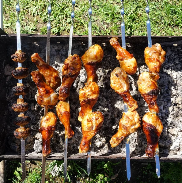 Churrasco Carne Porco Grelhada Kebabs Carne Cordeiro Kebab Marinado Caucasus — Fotografia de Stock