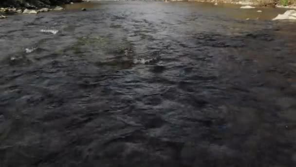 カルパチア山脈の川の流れの速い水のドローン撮影 — ストック動画