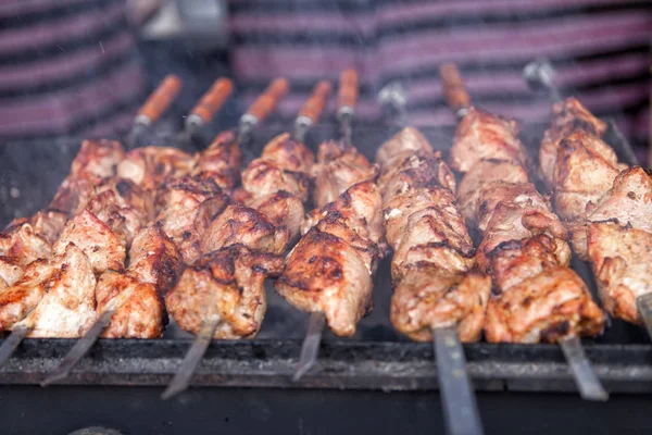 Barbecue, shish kebab, viande grillée — Photo