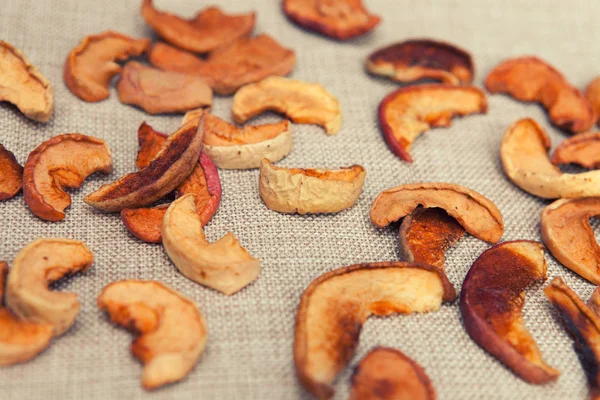 Dried fruits, apples, pears, on a gray background, wallpaper, Stock Image