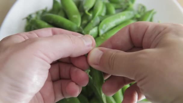 Ervilhas verdes, close-up de mãos limpas — Vídeo de Stock