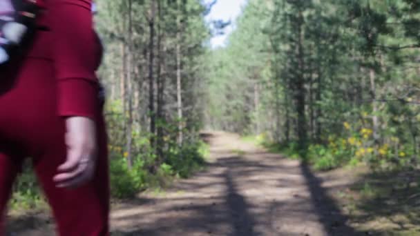 Une fille marche dans un parc, une forêt — Video