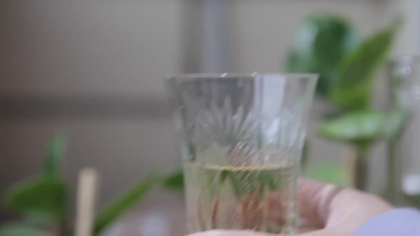 Een trace van lippen van rode lippenstift op een glas. Een lippenstift afgedrukt op het glas. Lippen op de rand van het glas. — Stockvideo